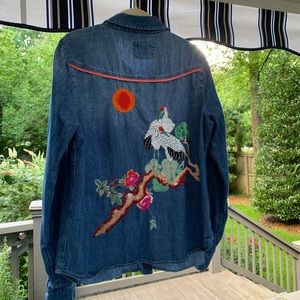 Embroidered Denim-Style Button-Down